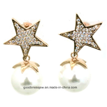 Hot Sale 2015 New Fashion Jewelry White Pearl Earings Star Design Earrings for Lady E6331